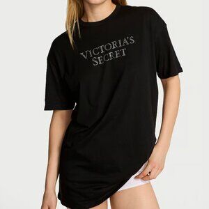 Victoria's Secret All Cotton Oversize Sleep Tee - Black With Rhinestones NWT